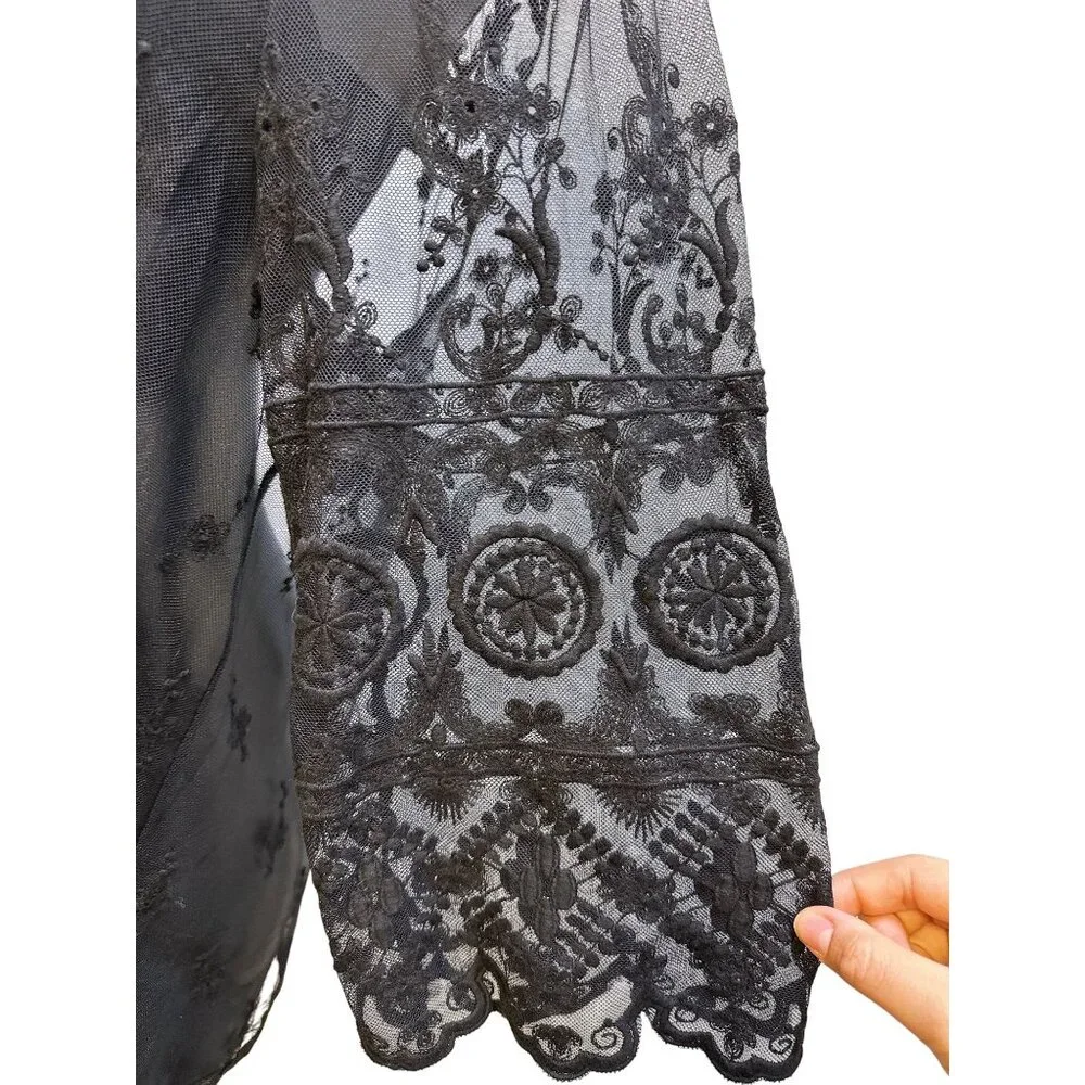 4 Love And Liberty Black Sheer Embroidered Lace Blouse w/Bell Sleeves Size XL - Picture 7 of 10